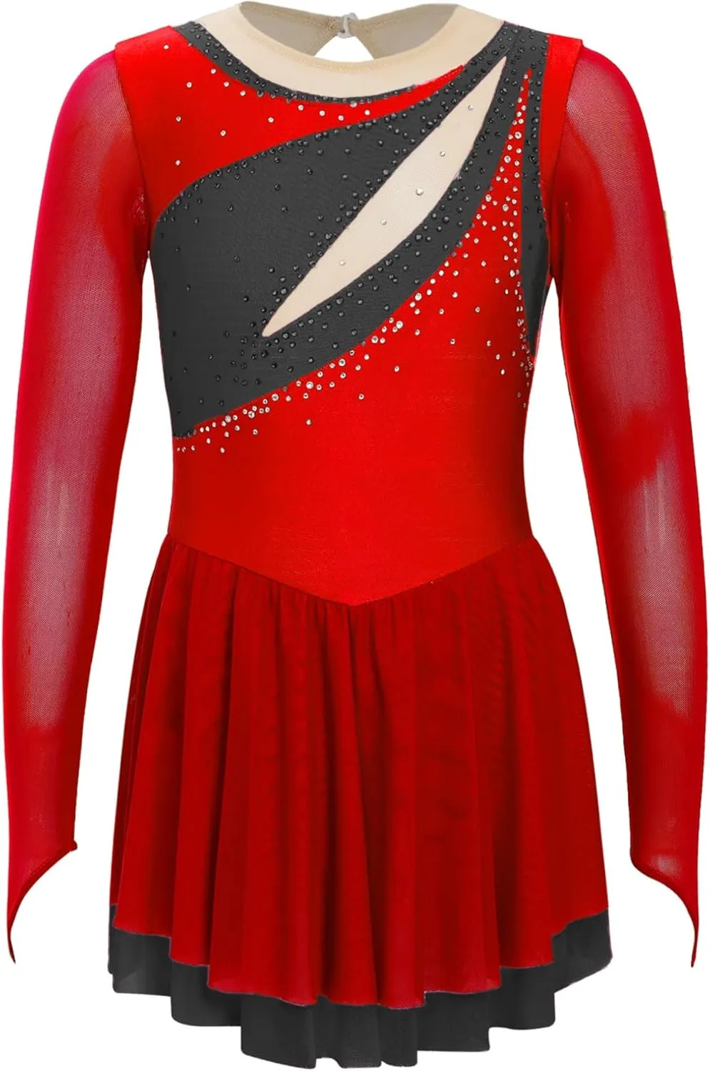 easyforever Kids Girls Sparkly Rhinestone Long Sleeve Figure Ice Skating Dress Ballet Modern Lyrical Dance Costume