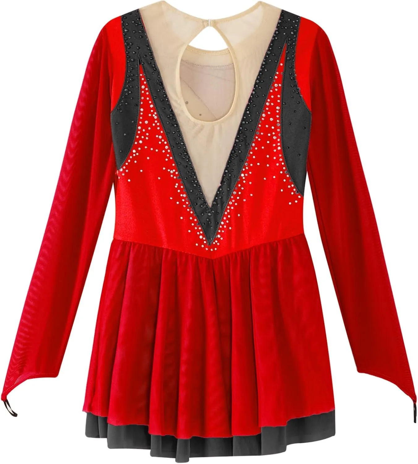 easyforever Kids Girls Sparkly Rhinestone Long Sleeve Figure Ice Skating Dress Ballet Modern Lyrical Dance Costume