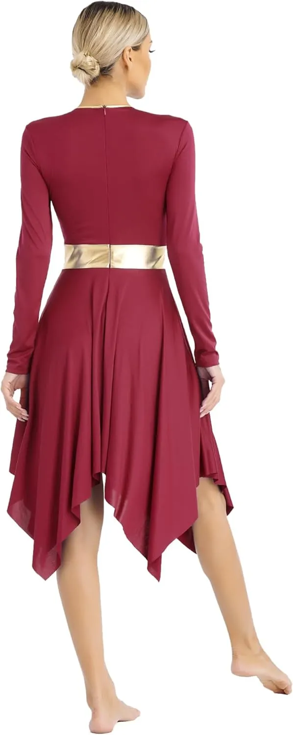 easyforever Womens Lyrical Liturgical Praise Dance Dress Gold Color Block Metallic Irregular Worship Costume