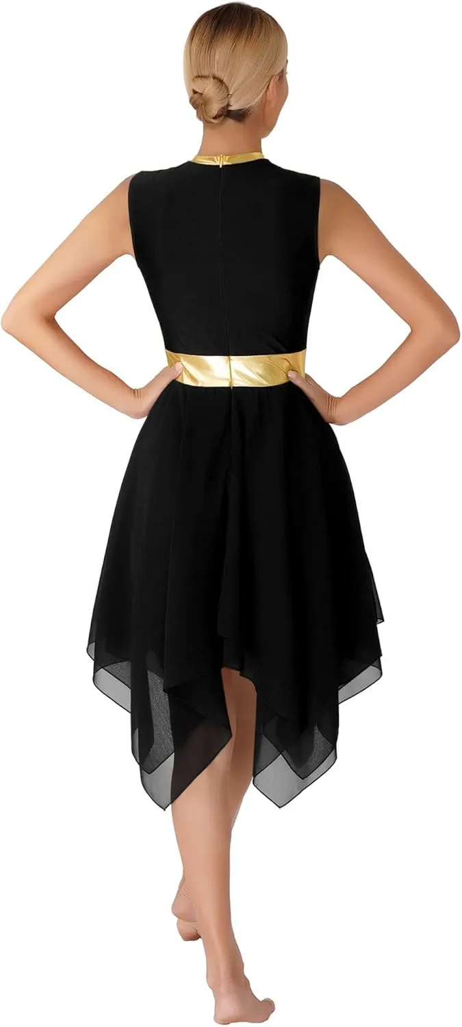 easyforever Womens Lyrical Liturgical Praise Dance Dress Gold Color Block Metallic Irregular Worship Costume