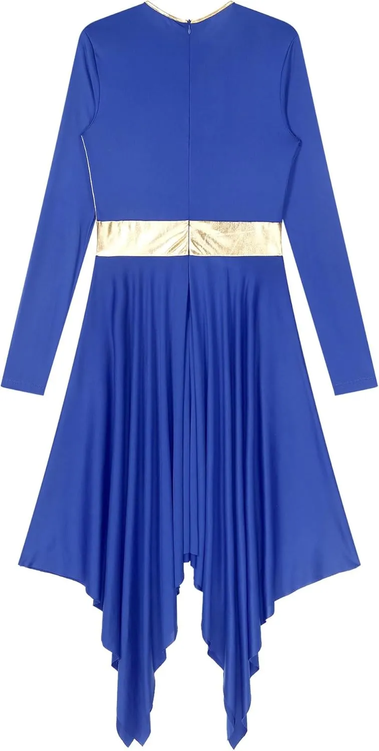 easyforever Womens Lyrical Liturgical Praise Dance Dress Gold Color Block Metallic Irregular Worship Costume