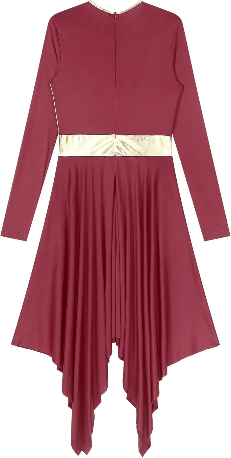 easyforever Womens Lyrical Liturgical Praise Dance Dress Gold Color Block Metallic Irregular Worship Costume