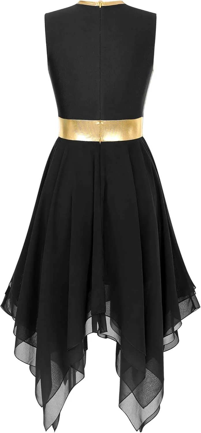 easyforever Womens Lyrical Liturgical Praise Dance Dress Gold Color Block Metallic Irregular Worship Costume
