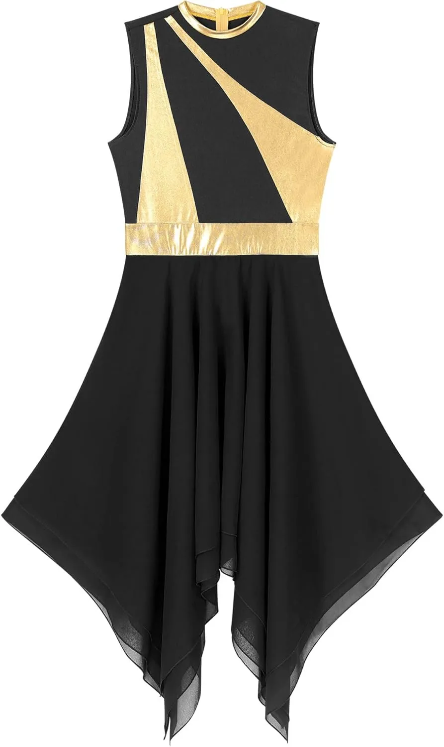 easyforever Womens Lyrical Liturgical Praise Dance Dress Gold Color Block Metallic Irregular Worship Costume