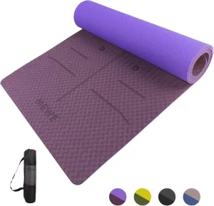 Eco-friendly TPE Yoga Mat,72"L x 24"W x 1/4" (6mm),Double Non-slip Grippy Design,High Density Cushion,lightweight,Free Yoga Bag Included