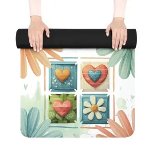 Eco Rubber Yoga Mat with Hearts and Flowers
