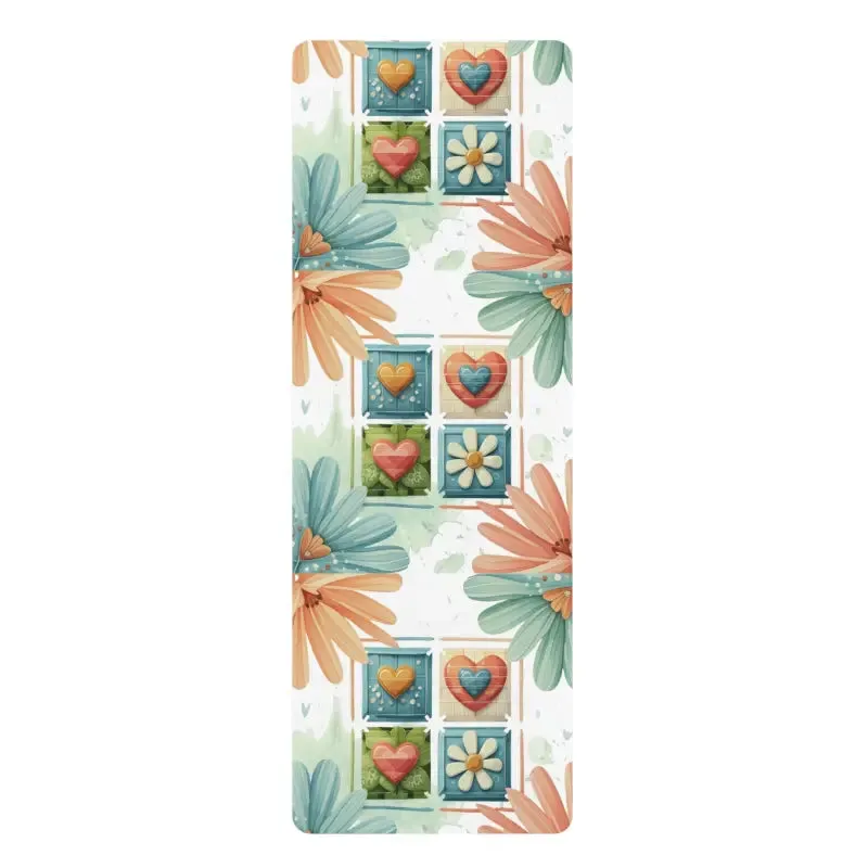 Eco Rubber Yoga Mat with Hearts and Flowers
