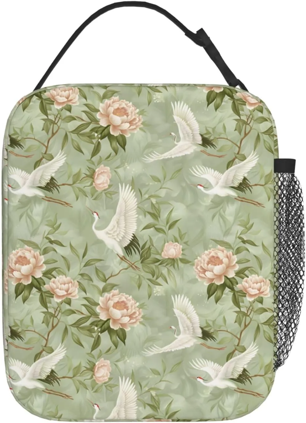 Elegant Cranes and Peonies Lunch Box for Women Men, Insulated Lunch Box, Reusable Lunch Bag for Office, Work, Picnic, Travel