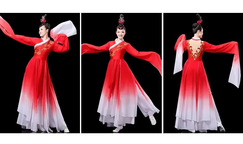 Elegant Red Classical Dance Dress with Fragrant Water Sleeves for Women