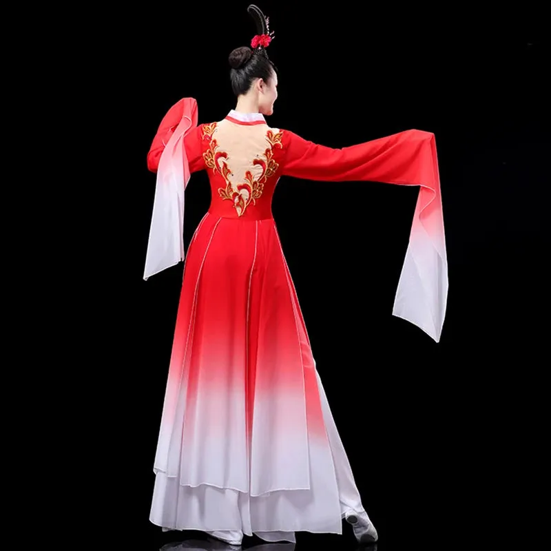 Elegant Red Classical Dance Dress with Fragrant Water Sleeves for Women