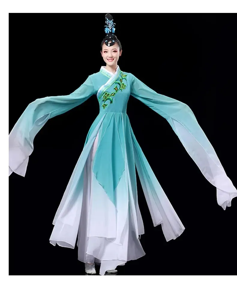 Elegant Red Classical Dance Dress with Fragrant Water Sleeves for Women