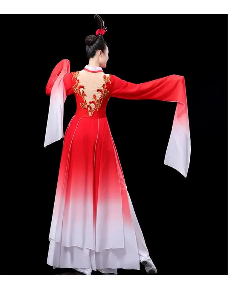 Elegant Red Classical Dance Dress with Fragrant Water Sleeves for Women