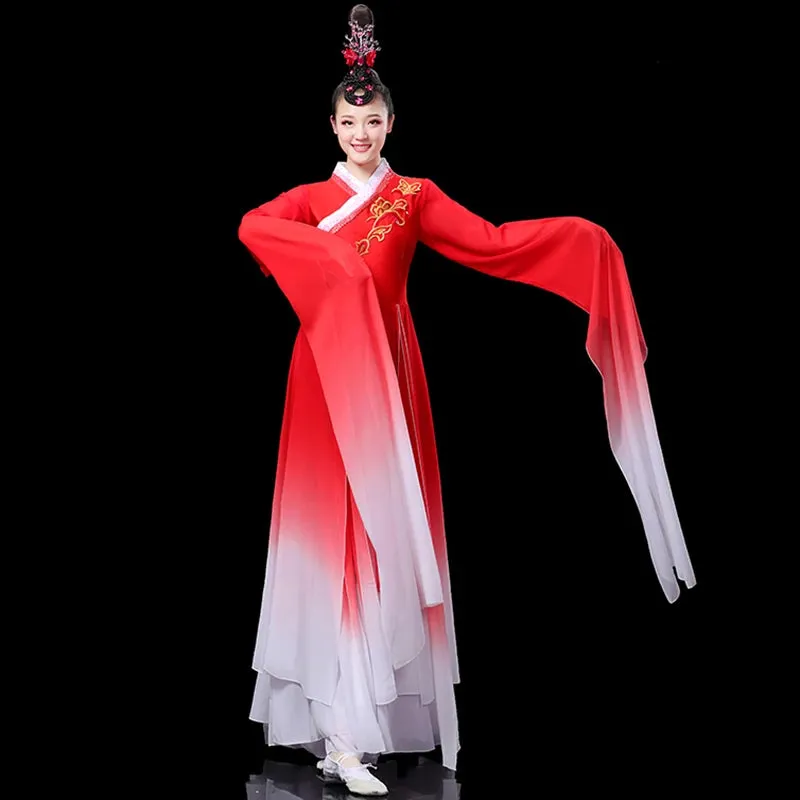 Elegant Red Classical Dance Dress with Fragrant Water Sleeves for Women