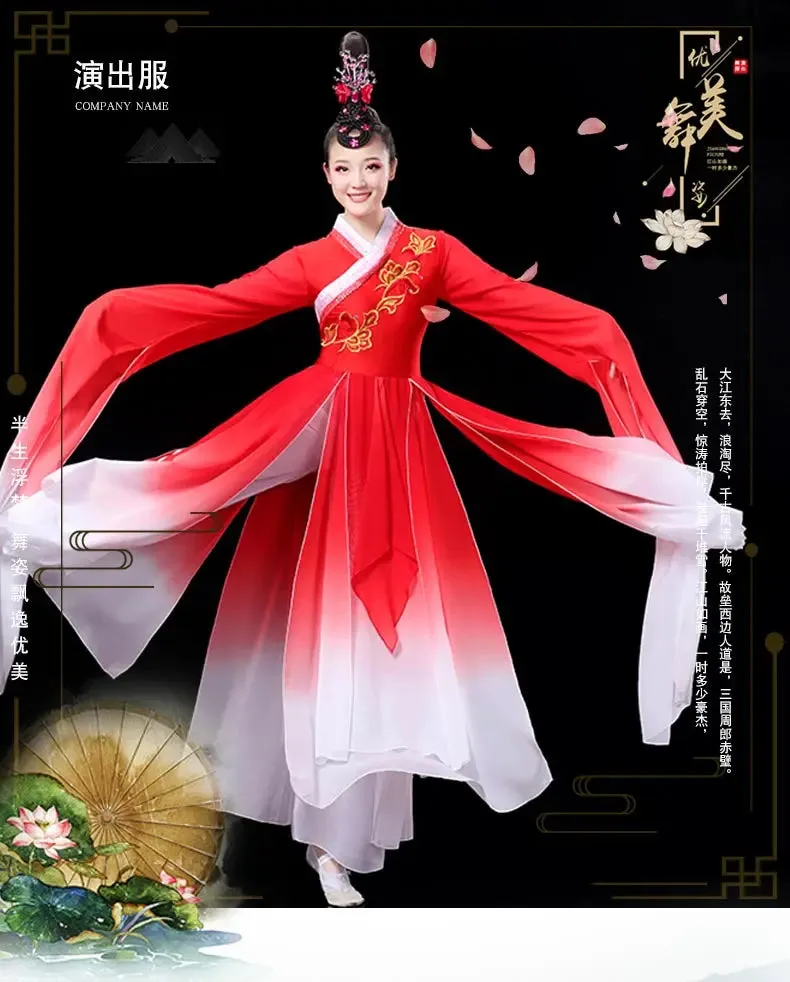 Elegant Red Classical Dance Dress with Fragrant Water Sleeves for Women