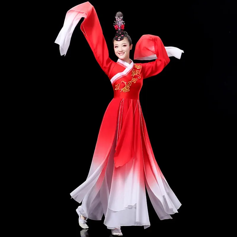 Elegant Red Classical Dance Dress with Fragrant Water Sleeves for Women