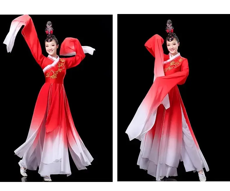 Elegant Red Classical Dance Dress with Fragrant Water Sleeves for Women