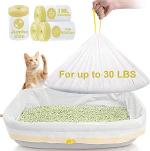 ELEGX 40 Count Litter Box Liners,HDPE Material 3MIL Extra Thick Heavy Duty 46" x 18" Jumbo Drawstring Cat String Liners,Compatible with Nature's Miracle/Petmate/Van Ness/IRIS,Tear & Leak Resistant