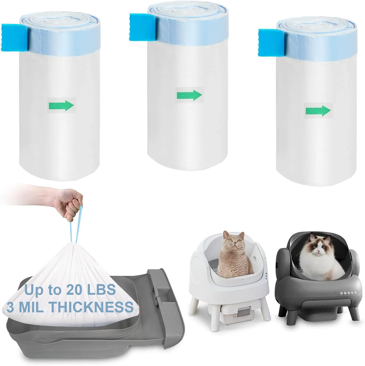 ELEGX 60 Count Litter Box Liners Bags, 3MIL Extra Thick Heavy Duty,27.1" x 12.9" Compatible with Neakasa M1, PetPivot AutoScooper 11 Open-Top Automatic Self-Cleaning Cat Litter Robot Box