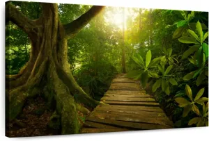 Elephant Stock - Asian Jungle Trail Wall Art - Horizontal Canvas Wall Art - Living Room Wall Decor - Photography Nature Canvas Art - Green And Brown Decor - 24" x 16"