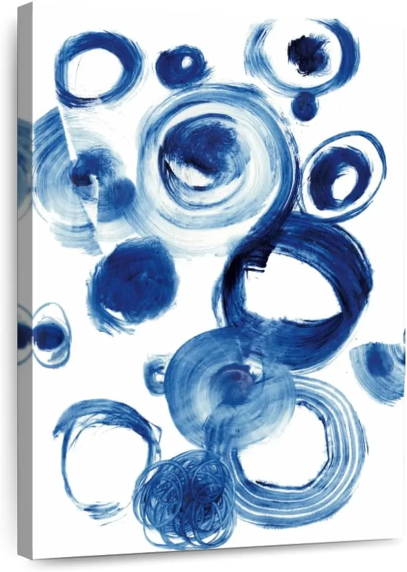 Elephant Stock - Blue Circle Study IV Wall Art - Vertical Canvas Wall Art - Living Room Wall Decor - Painting Strokes And Lines Canvas Art - Blue And White Decor by Jodi Fuchs - 8" x 12"