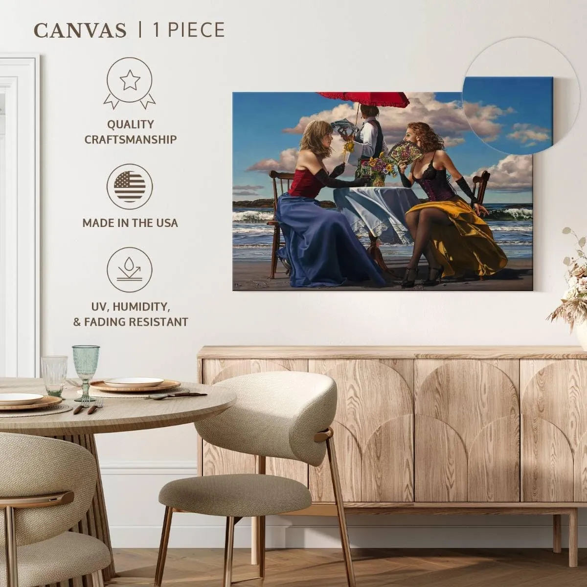 Elephant Stock - Cafe Oceanus Wall Art - Horizontal Canvas Wall Art - Living Room Wall Decor - Painting People Canvas Art - Gray And Brown Decor by Paul Kelley - 51" x 34"