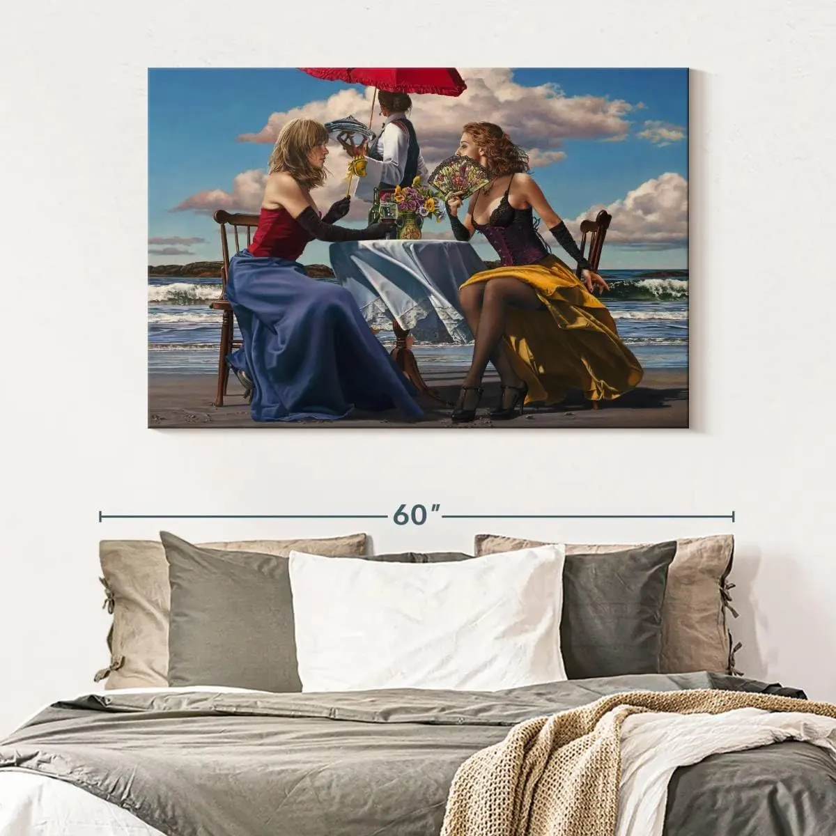 Elephant Stock - Cafe Oceanus Wall Art - Horizontal Canvas Wall Art - Living Room Wall Decor - Painting People Canvas Art - Gray And Brown Decor by Paul Kelley - 51" x 34"