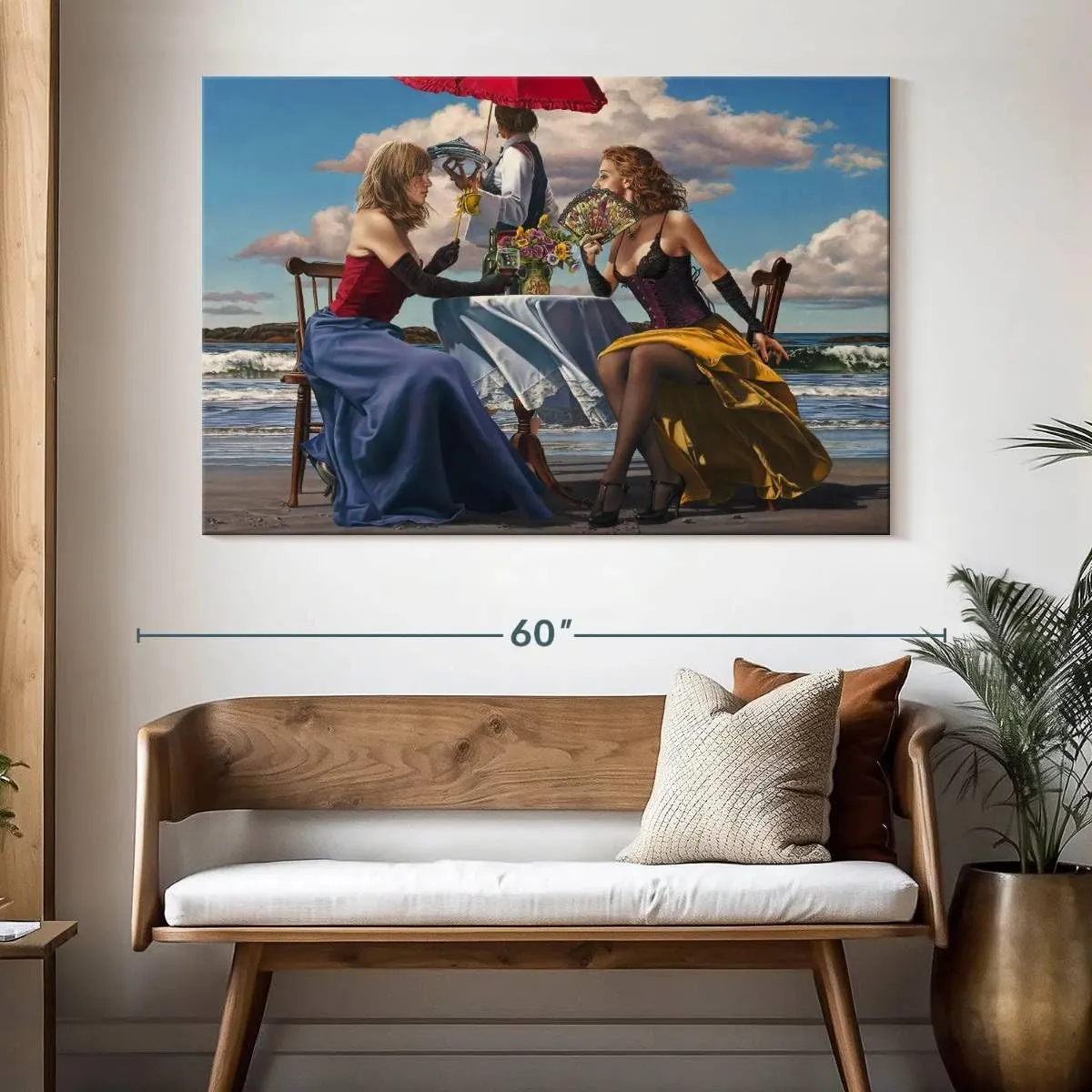 Elephant Stock - Cafe Oceanus Wall Art - Horizontal Canvas Wall Art - Living Room Wall Decor - Painting People Canvas Art - Gray And Brown Decor by Paul Kelley - 51" x 34"
