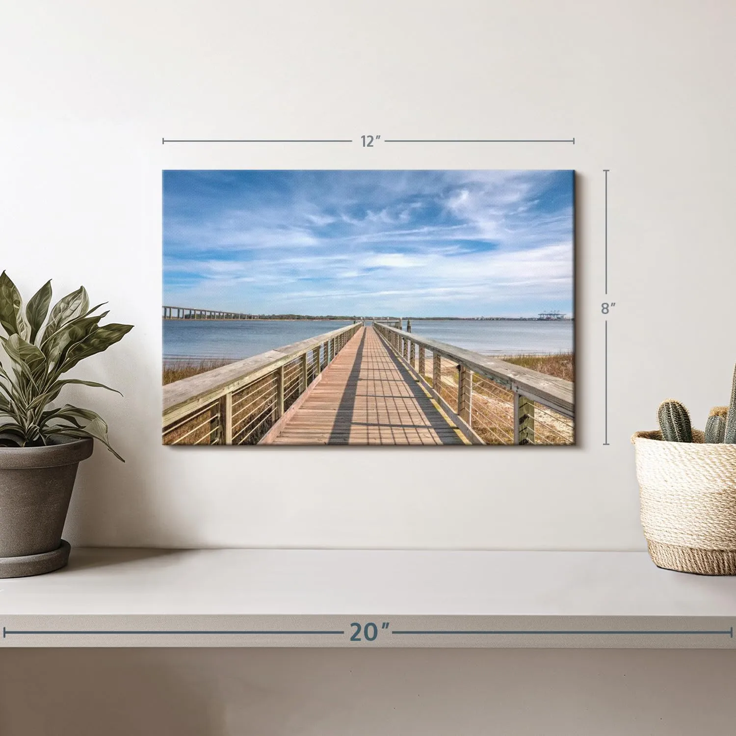Elephant Stock Daniel Island Pier Wall Art - Horizontal Wrapped Canvas - 1-Piece Living Room Wall Decor - Photography Nautical Canvas Print - Blue and Gray Decor for Wall - 12" X 8"