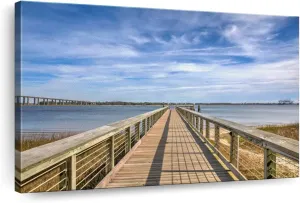 Elephant Stock Daniel Island Pier Wall Art - Horizontal Wrapped Canvas - 1-Piece Living Room Wall Decor - Photography Nautical Canvas Print - Blue and Gray Decor for Wall - 12" X 8"
