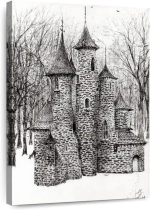 Elephant Stock - Gatehouse Of The Castle In Forest Of Findhorn Wall Art - Vertical Canvas Wall Art - Living Room Wall Decor - Drawing Castles Canvas Art - White And Gray Decor by Vincent Alexander Booth - 26" x 39"