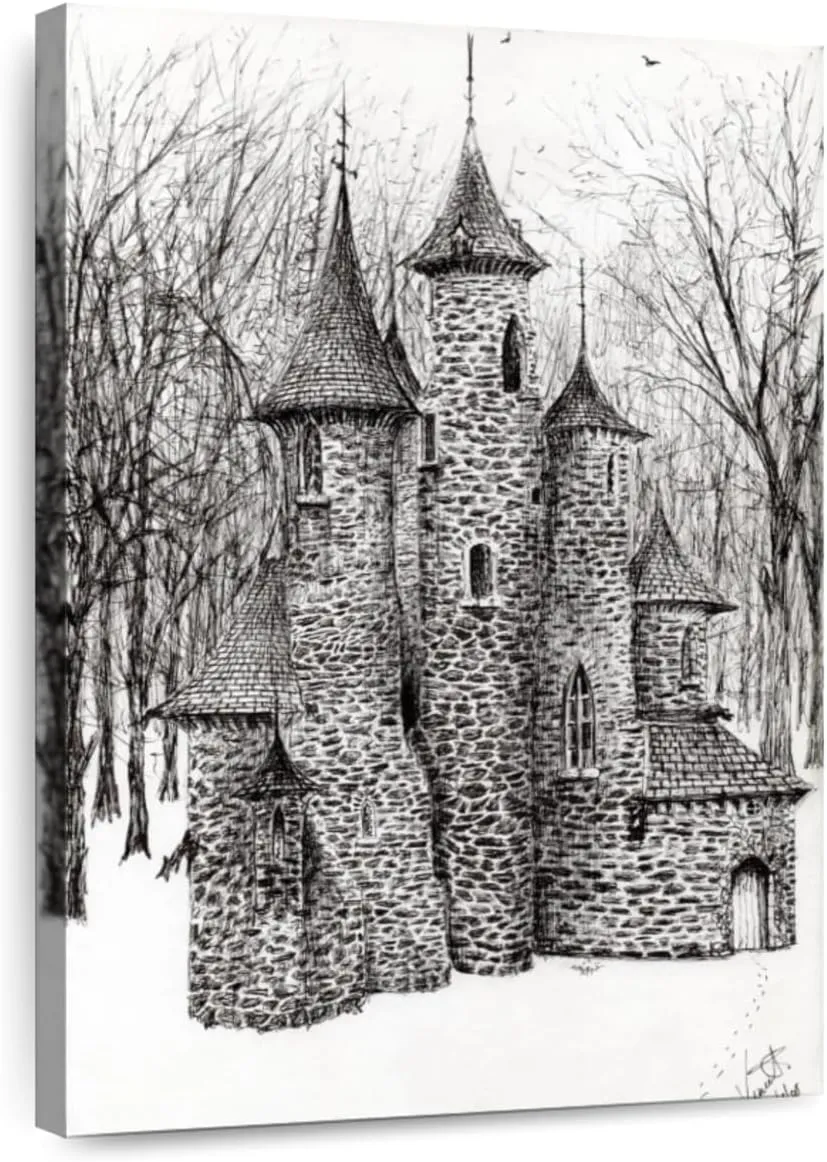 Elephant Stock - Gatehouse Of The Castle In Forest Of Findhorn Wall Art - Vertical Canvas Wall Art - Living Room Wall Decor - Drawing Castles Canvas Art - White And Gray Decor by Vincent Alexander Booth - 26" x 39"