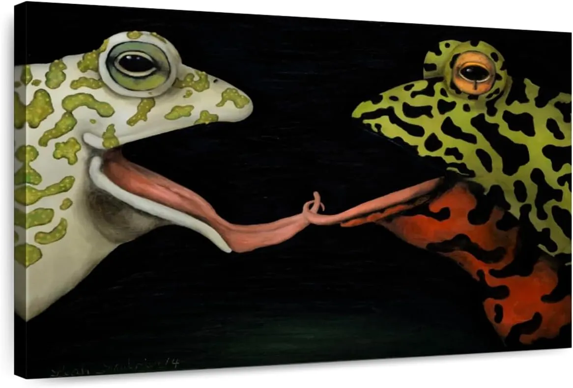 Elephant Stock - Horny Toads I Wall Art - Horizontal Canvas Wall Art - Living Room Wall Decor - Painting Funny Animal Canvas Art - Black And Green Decor by Leah Saulnier - 36" x 24"