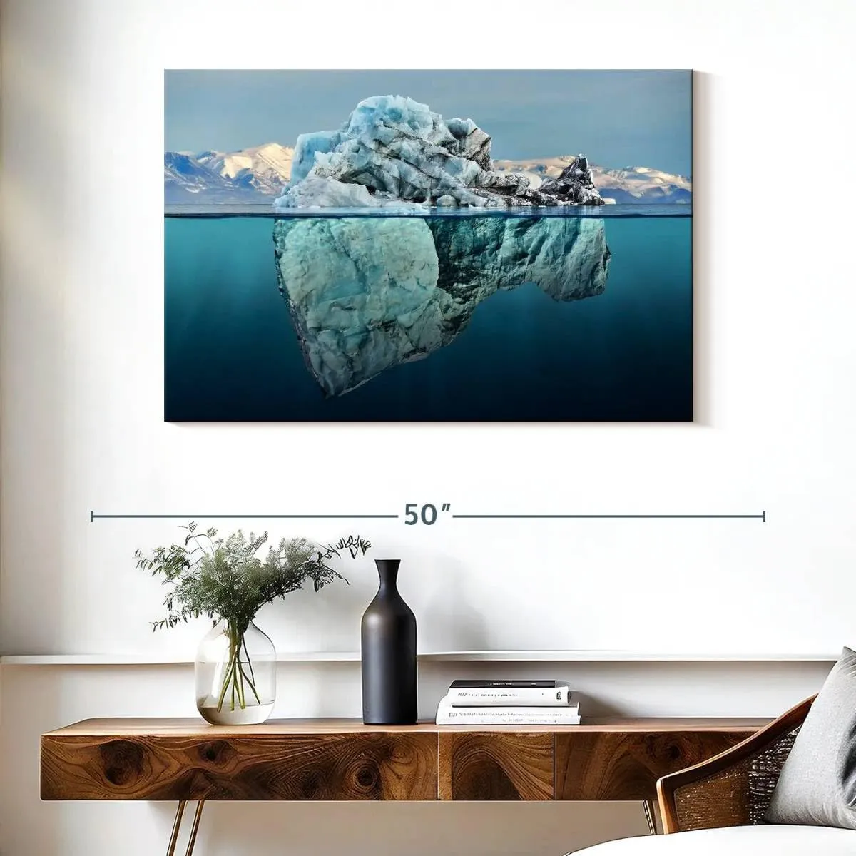 Elephant Stock - Iceberg Seascape Wall Art - Horizontal Canvas Wall Art - Living Room Wall Decor - Photography Beach Canvas Art - Black And Blue Decor - 39" x 26"