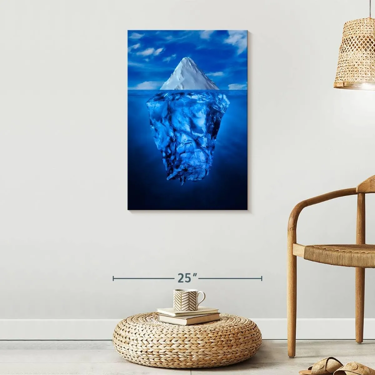 Elephant Stock - Iceberg Water Line Wall Art - Vertical Canvas Wall Art - Living Room Wall Decor - Photography Nature Canvas Art - Blue And Decor - 20" x 30"