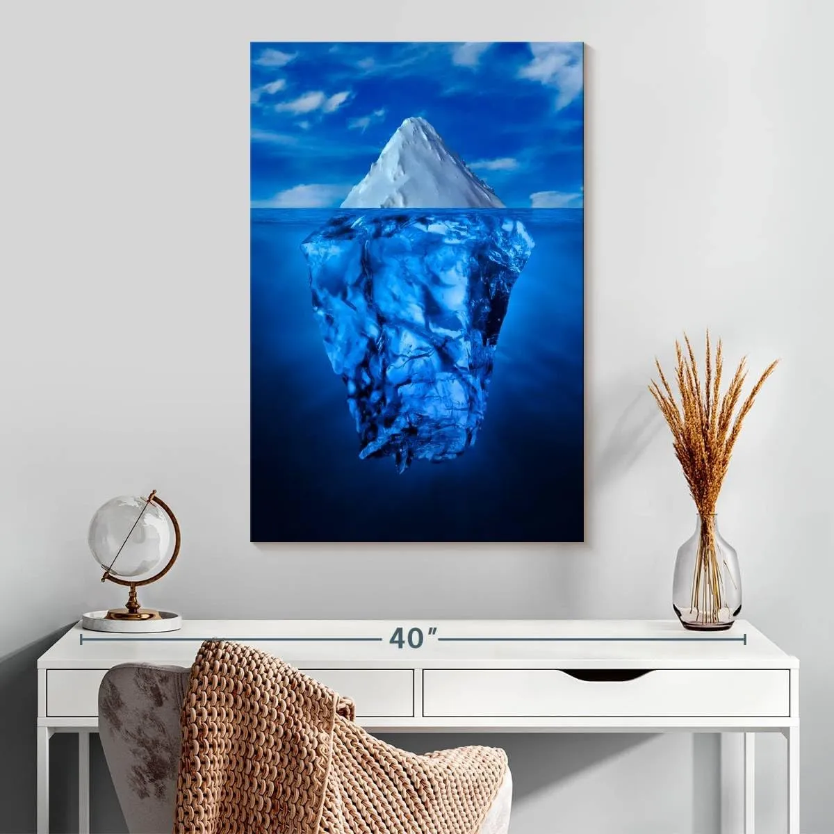 Elephant Stock - Iceberg Water Line Wall Art - Vertical Canvas Wall Art - Living Room Wall Decor - Photography Nature Canvas Art - Blue And Decor - 20" x 30"