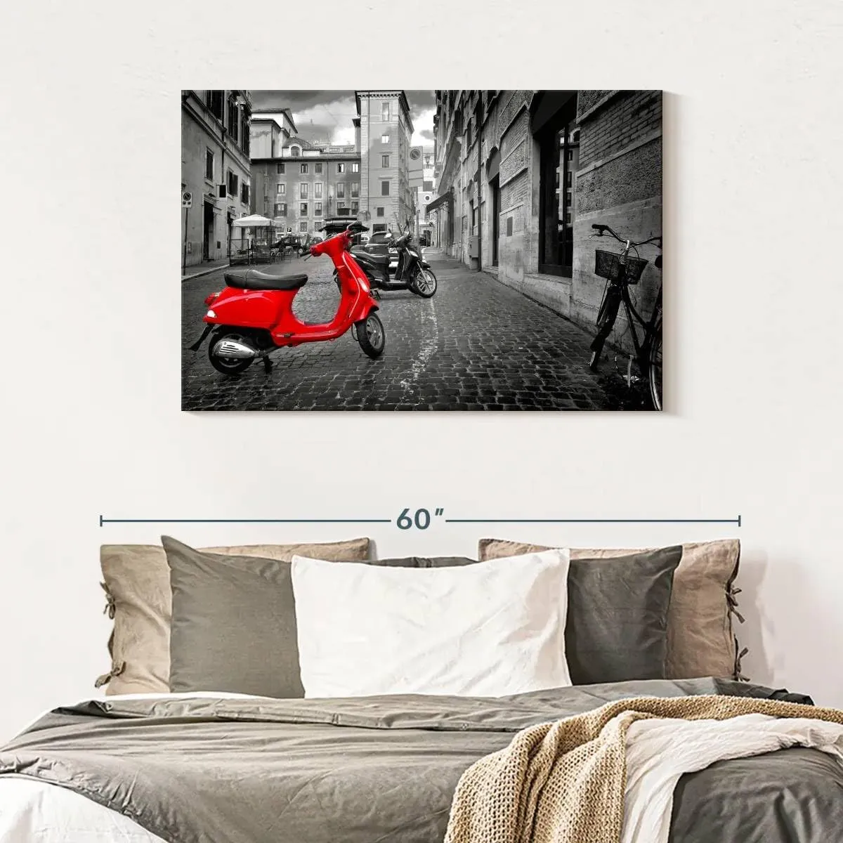 Elephant Stock - Red Vespa Pop Wall Art - Horizontal Canvas Wall Art - Living Room Wall Decor - Photography City Canvas Art - Red And Black Decor - 45" x 30"