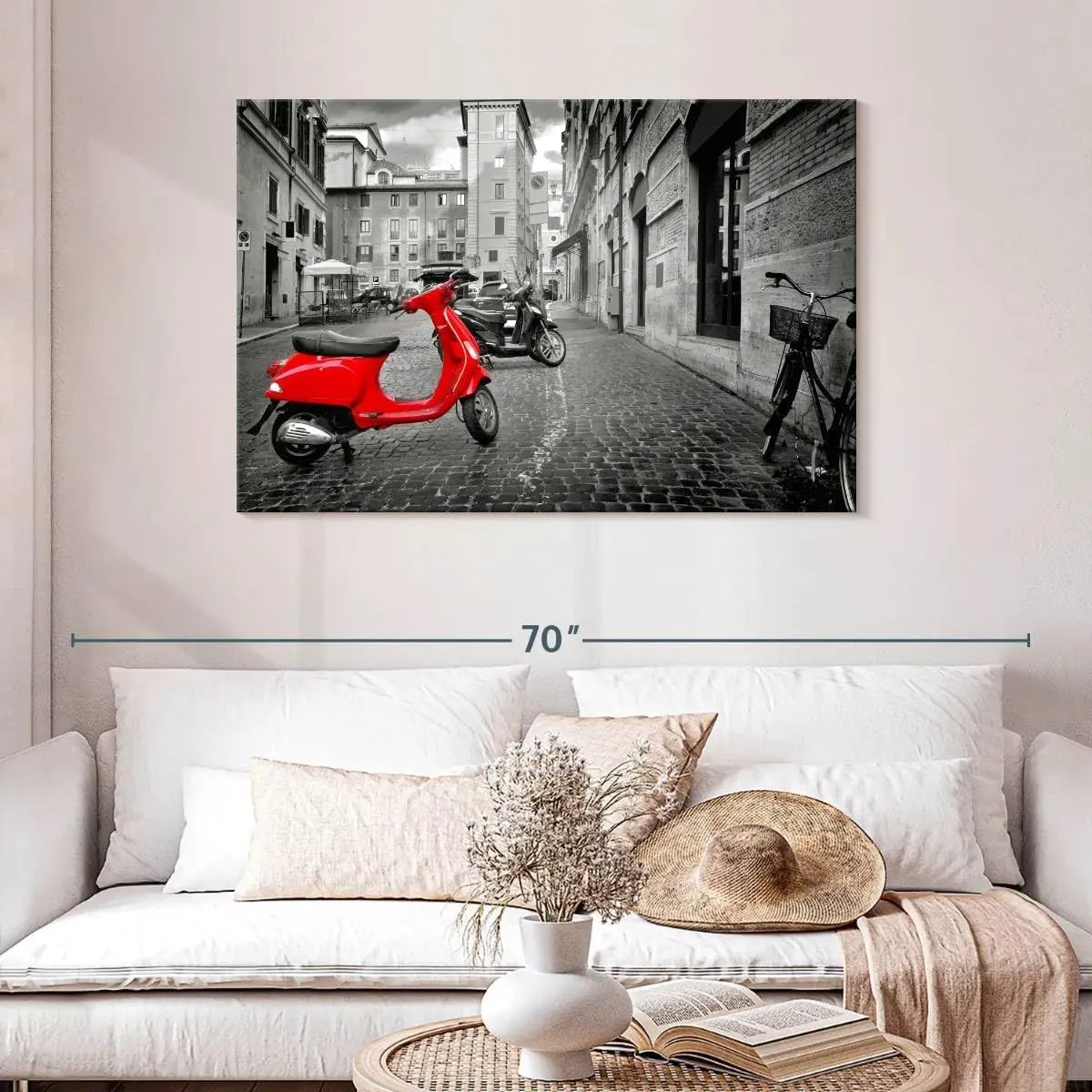 Elephant Stock - Red Vespa Pop Wall Art - Horizontal Canvas Wall Art - Living Room Wall Decor - Photography City Canvas Art - Red And Black Decor - 45" x 30"