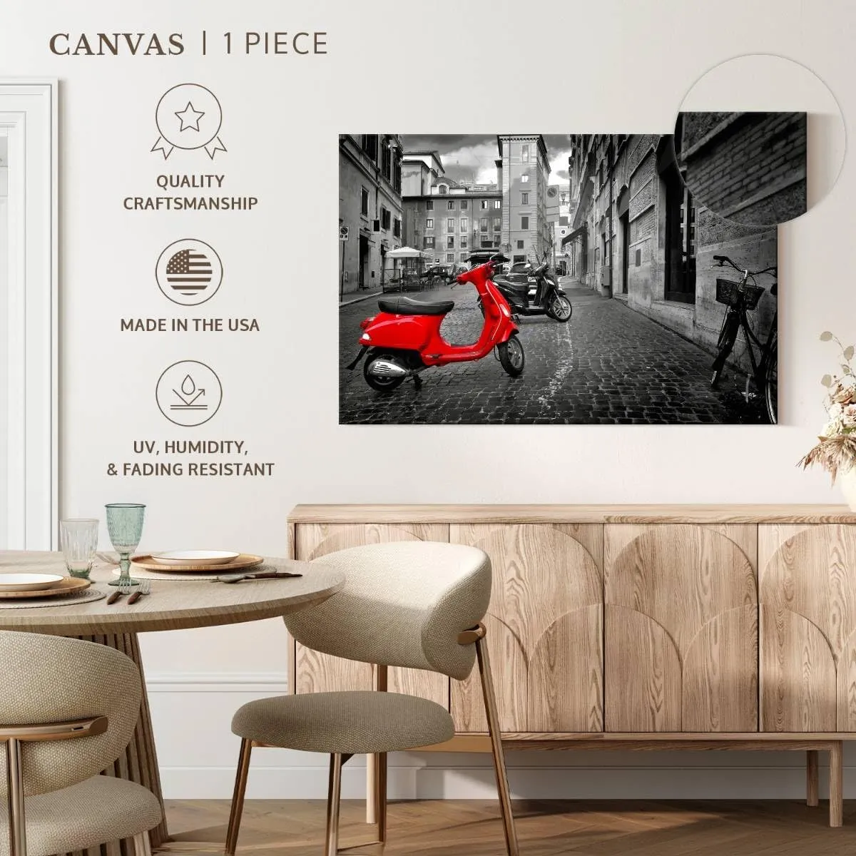 Elephant Stock - Red Vespa Pop Wall Art - Horizontal Canvas Wall Art - Living Room Wall Decor - Photography City Canvas Art - Red And Black Decor - 45" x 30"