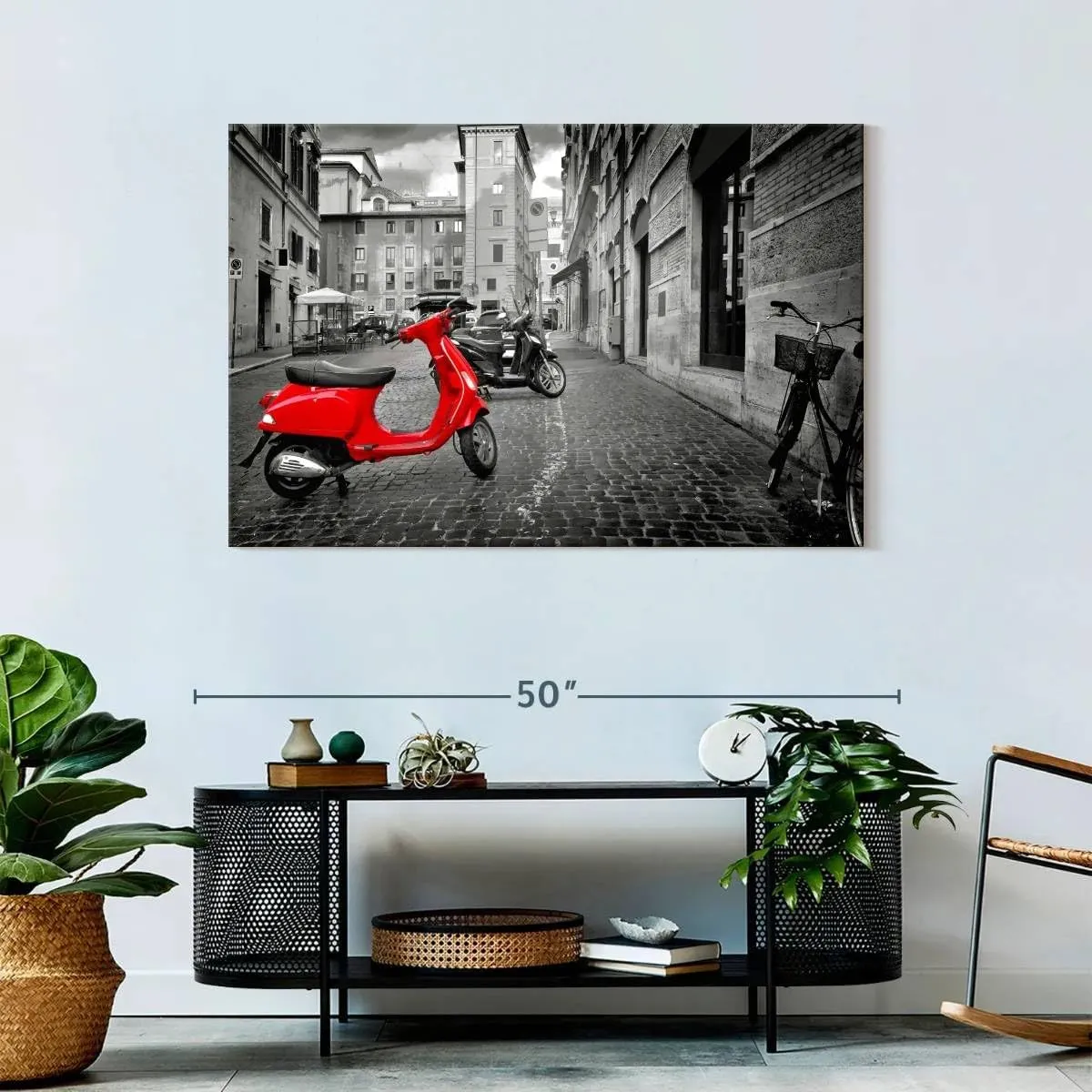 Elephant Stock - Red Vespa Pop Wall Art - Horizontal Canvas Wall Art - Living Room Wall Decor - Photography City Canvas Art - Red And Black Decor - 45" x 30"