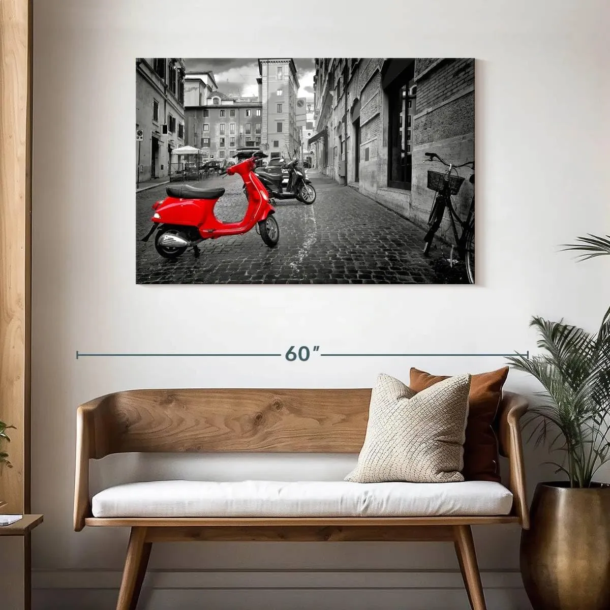 Elephant Stock - Red Vespa Pop Wall Art - Horizontal Canvas Wall Art - Living Room Wall Decor - Photography City Canvas Art - Red And Black Decor - 45" x 30"