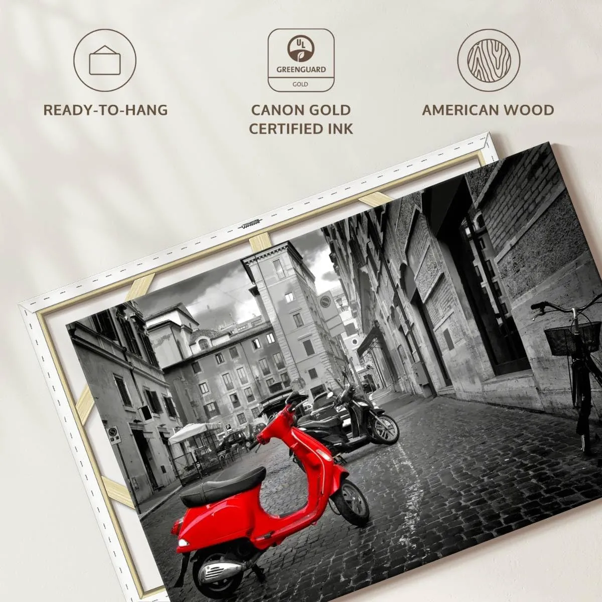 Elephant Stock - Red Vespa Pop Wall Art - Horizontal Canvas Wall Art - Living Room Wall Decor - Photography City Canvas Art - Red And Black Decor - 45" x 30"