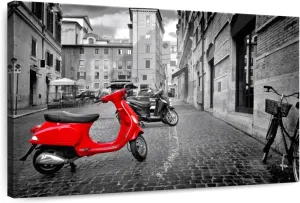 Elephant Stock - Red Vespa Pop Wall Art - Horizontal Canvas Wall Art - Living Room Wall Decor - Photography City Canvas Art - Red And Black Decor - 45" x 30"