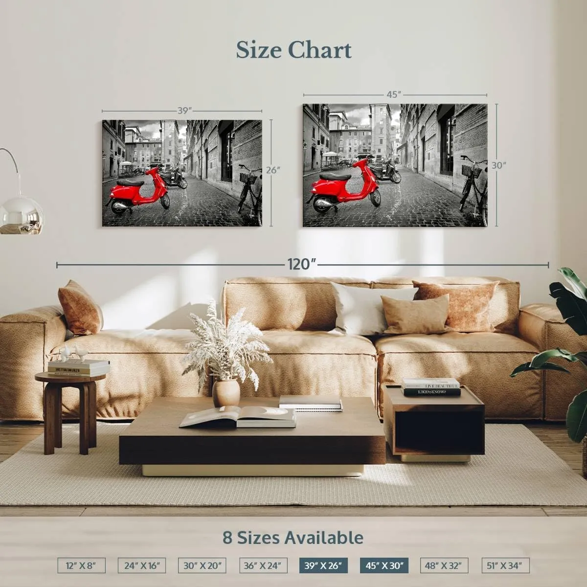 Elephant Stock - Red Vespa Pop Wall Art - Horizontal Canvas Wall Art - Living Room Wall Decor - Photography City Canvas Art - Red And Black Decor - 45" x 30"