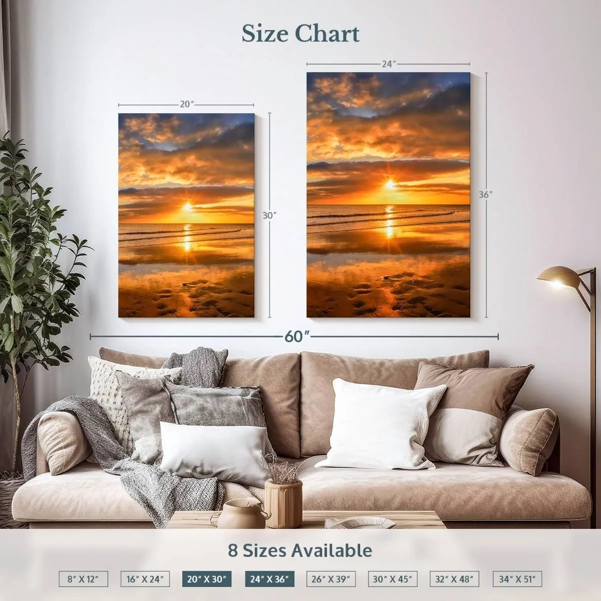 Elephant Stock - Sunset Over The Beach Wall Art - Vertical Canvas Wall Art - Living Room Wall Decor - Photography Beach Sunsets And Sunrises Canvas Art - Orange And Blue Decor by Adrian Campfield - 20" x 30"