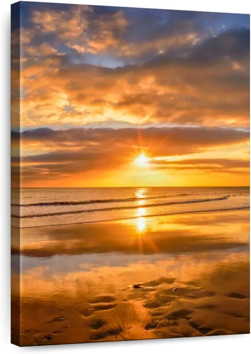 Elephant Stock - Sunset Over The Beach Wall Art - Vertical Canvas Wall Art - Living Room Wall Decor - Photography Beach Sunsets And Sunrises Canvas Art - Orange And Blue Decor by Adrian Campfield - 20" x 30"