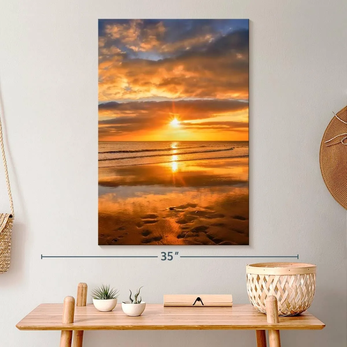 Elephant Stock - Sunset Over The Beach Wall Art - Vertical Canvas Wall Art - Living Room Wall Decor - Photography Beach Sunsets And Sunrises Canvas Art - Orange And Blue Decor by Adrian Campfield - 20" x 30"