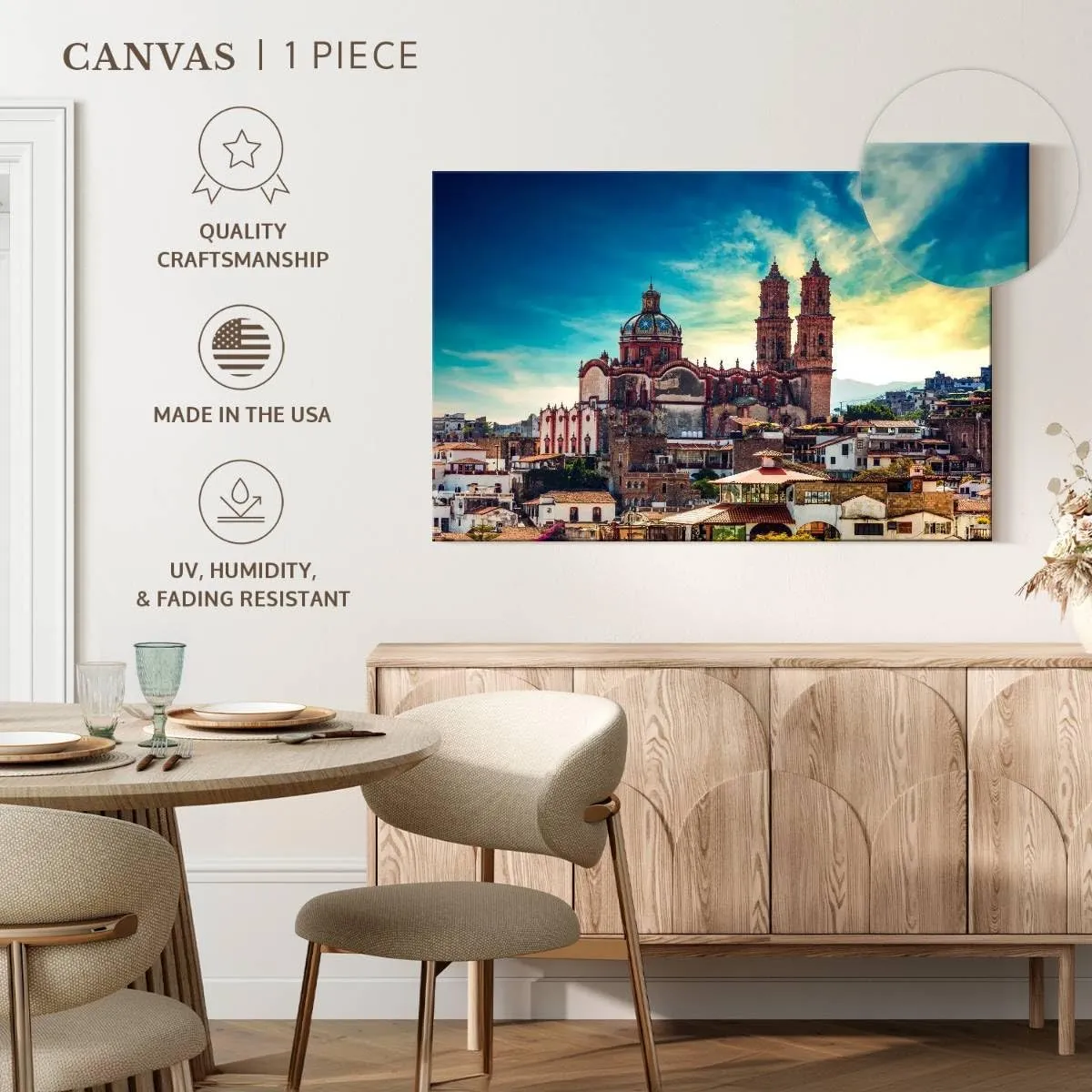Elephant Stock - Taxco Plaza Wall Art - Horizontal Canvas Wall Art - Living Room Wall Decor - Photography Places Canvas Art - Blue And Brown Decor - 24" x 16"