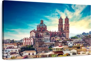 Elephant Stock - Taxco Plaza Wall Art - Horizontal Canvas Wall Art - Living Room Wall Decor - Photography Places Canvas Art - Blue And Brown Decor - 24" x 16"