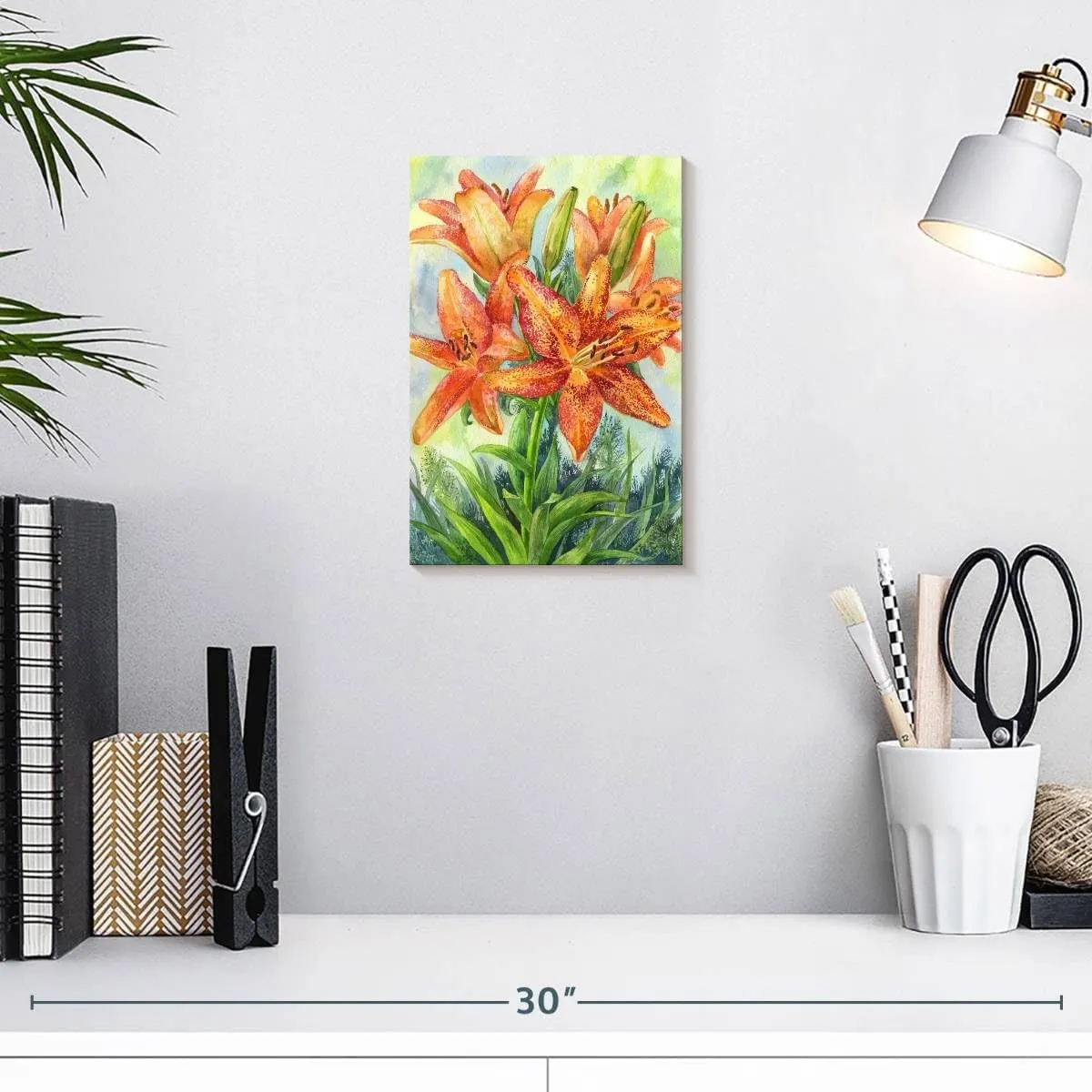 Elephant Stock - Tiger Lily Wall Art - Vertical Canvas Wall Art - Living Room Wall Decor - Painting Floral And Botanical Canvas Art - Blue And Green Decor - 8" x 12"