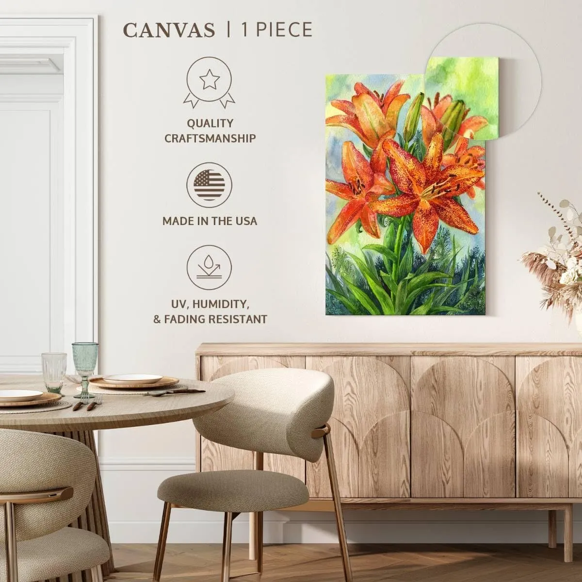 Elephant Stock - Tiger Lily Wall Art - Vertical Canvas Wall Art - Living Room Wall Decor - Painting Floral And Botanical Canvas Art - Blue And Green Decor - 8" x 12"